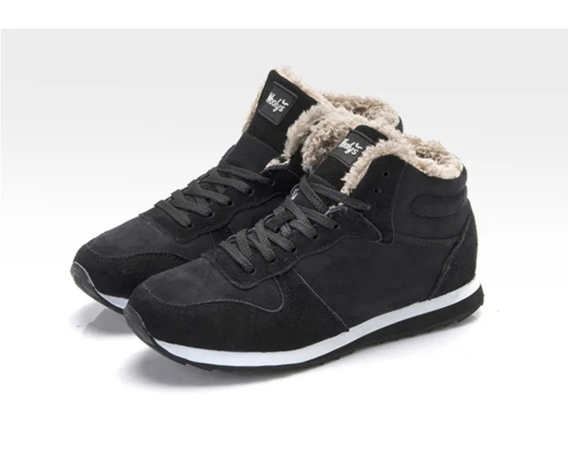 Men's Winter Lace-Up Fur Plush Ankle Boots – Warm Snow Boots Plus Size