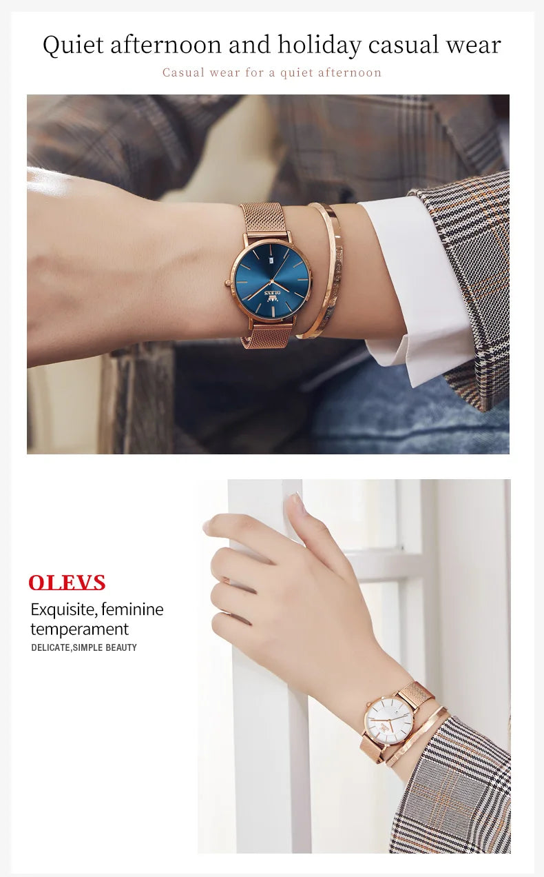 TrenLux Wear OLEVS Women's Rose Gold Luxury Stainless Steel Bracelet Quartz Gift Set TrenLux Wear