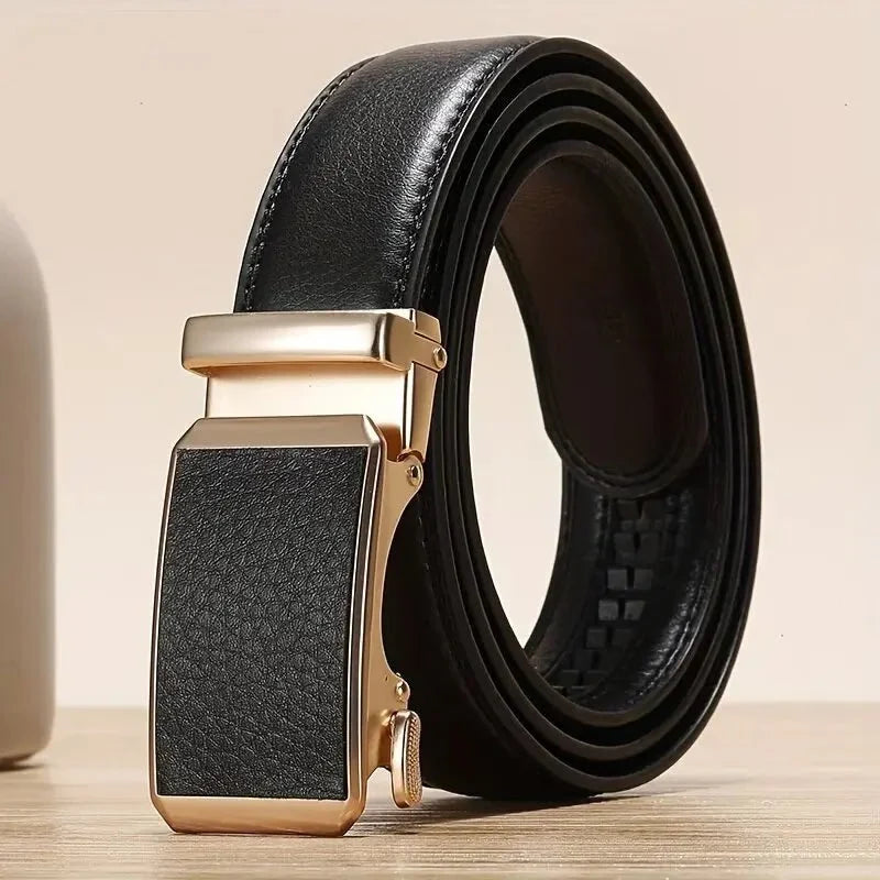 Women's genuine leather belt by TrendLux Wear, featuring a classic design and adjustable buckle, shown in a close-up image.