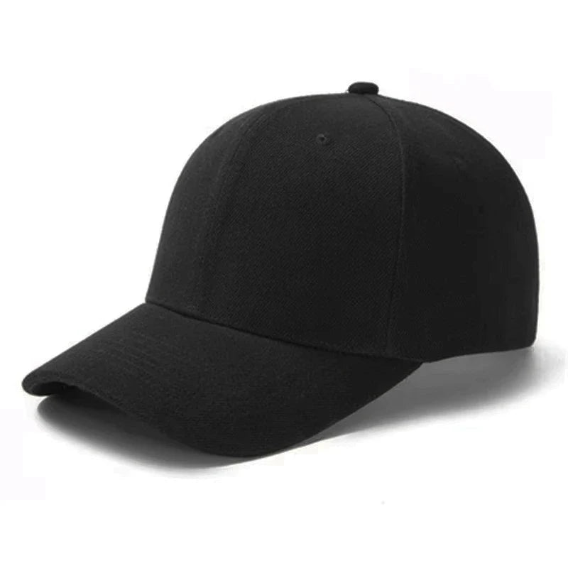 Unisex plain baseball cap by TrendLux Wear with adjustable strap, structured fit, available in 24 colors, shown in black.
