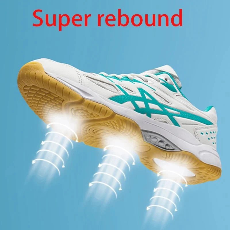 Unisex TrendLux Wear athletic court sneakers with anti-slip soles for badminton and table tennis, featuring breathable design and sporty look.