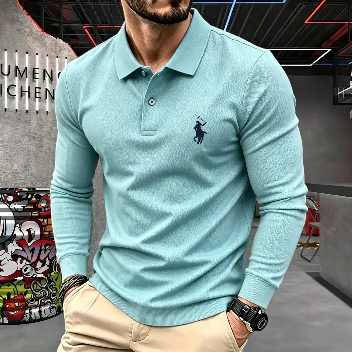 Men's Cotton Long-Sleeve Polo Shirt