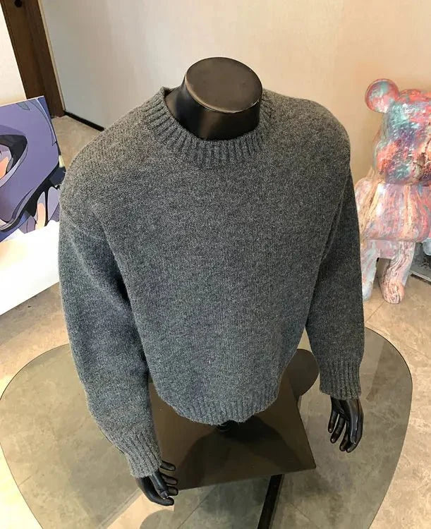 Men's cashmere-blend round neck pullover sweater in five colors, stylish autumn winter knit from TrendLux Wear.