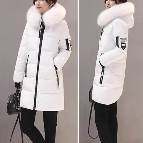 Women Winter Jackets Down Cotton Hooded Tops Large Size Parkas Mujer Coats Long Coat Fashion Female Fur Collar Outfits New Year