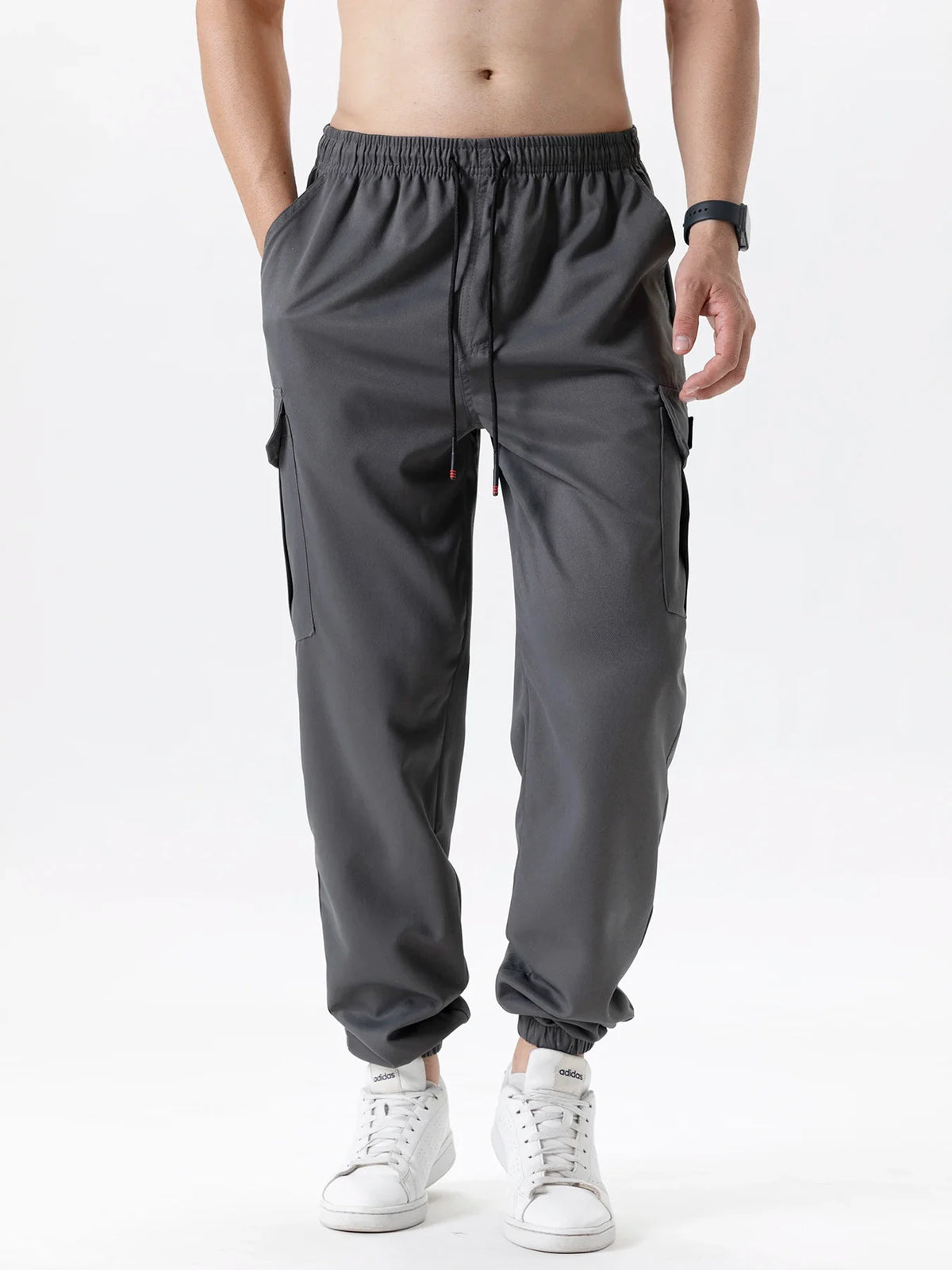 Men's tactical cargo pants by TrendLux Wear, loose fit outdoor joggers with multiple pockets in seven colors, suitable for outdoor activities.