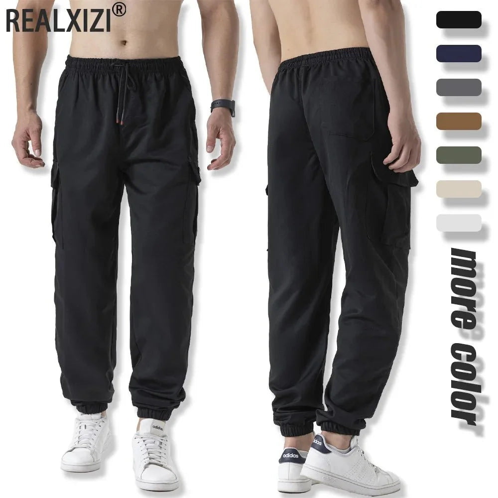 Men's tactical cargo pants by TrendLux Wear, loose fit outdoor jogger sweatpants with multiple pockets in seven colors.