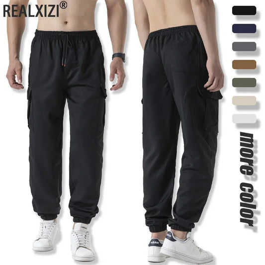 Men's tactical cargo pants by TrendLux Wear, loose fit outdoor jogger sweatpants with multiple pockets in seven colors.