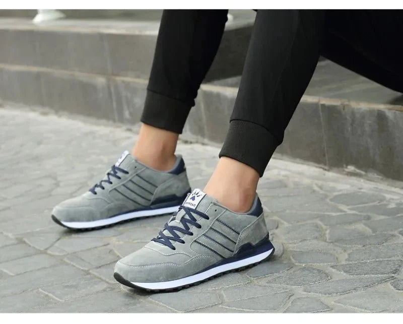 Men's luxury suede running sneakers by TrendLux Wear, breathable and anti-odor sport shoes with stylish design.