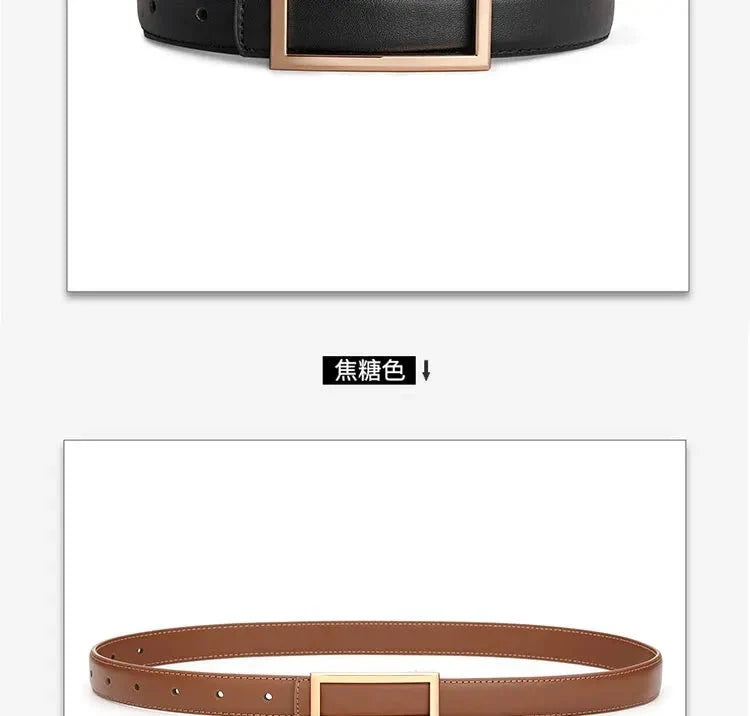 Women's genuine leather belt with metal buckle, perfect for jeans and dresses, by TrendLux Wear.