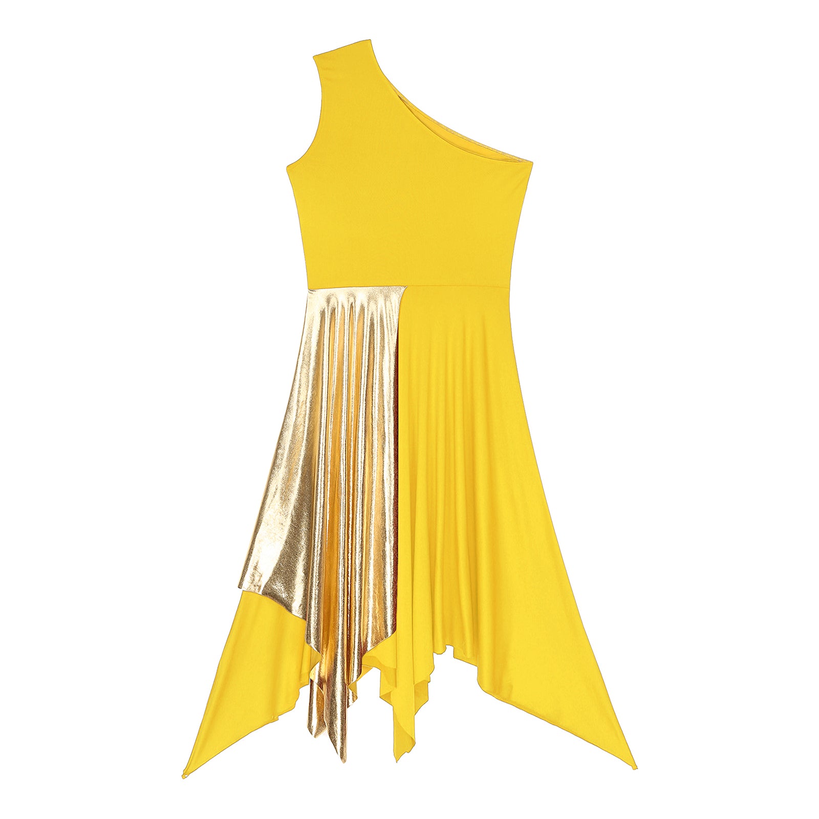 TrendLux Women's Polyester-Spandex One-Shoulder Metallic Lyrical Dance Worship Dress