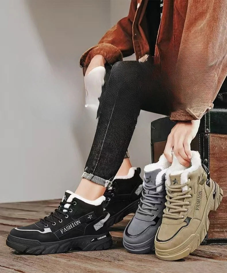 Men's Classic Retro Winter Snow Boots – Warm Plush Lace-Up Outdoor Shoes