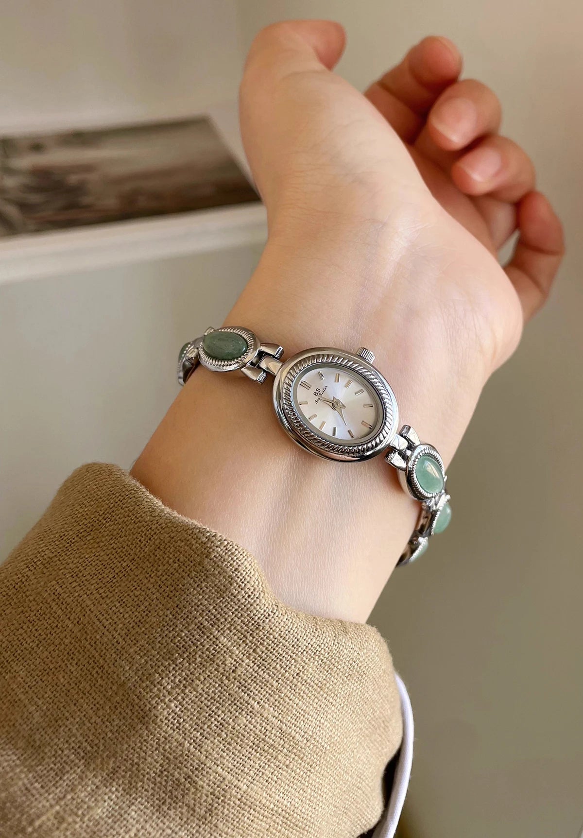 TrendLux Women's Luxury Jade Green Jewelry Bracelet Quartz Dress Wristwatch