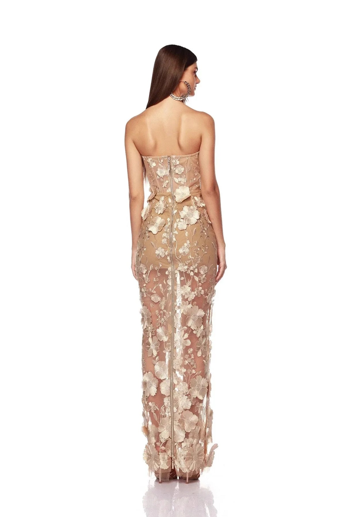 Floral Appliqué Strapless Sweetheart Evening Gown - TrendLux Wear