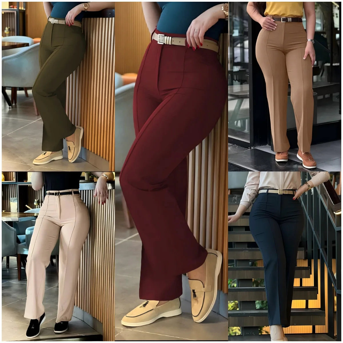 TrendLux Women's High Waist Straight Leg Work Pants – Slim Fit Elegant Trousers