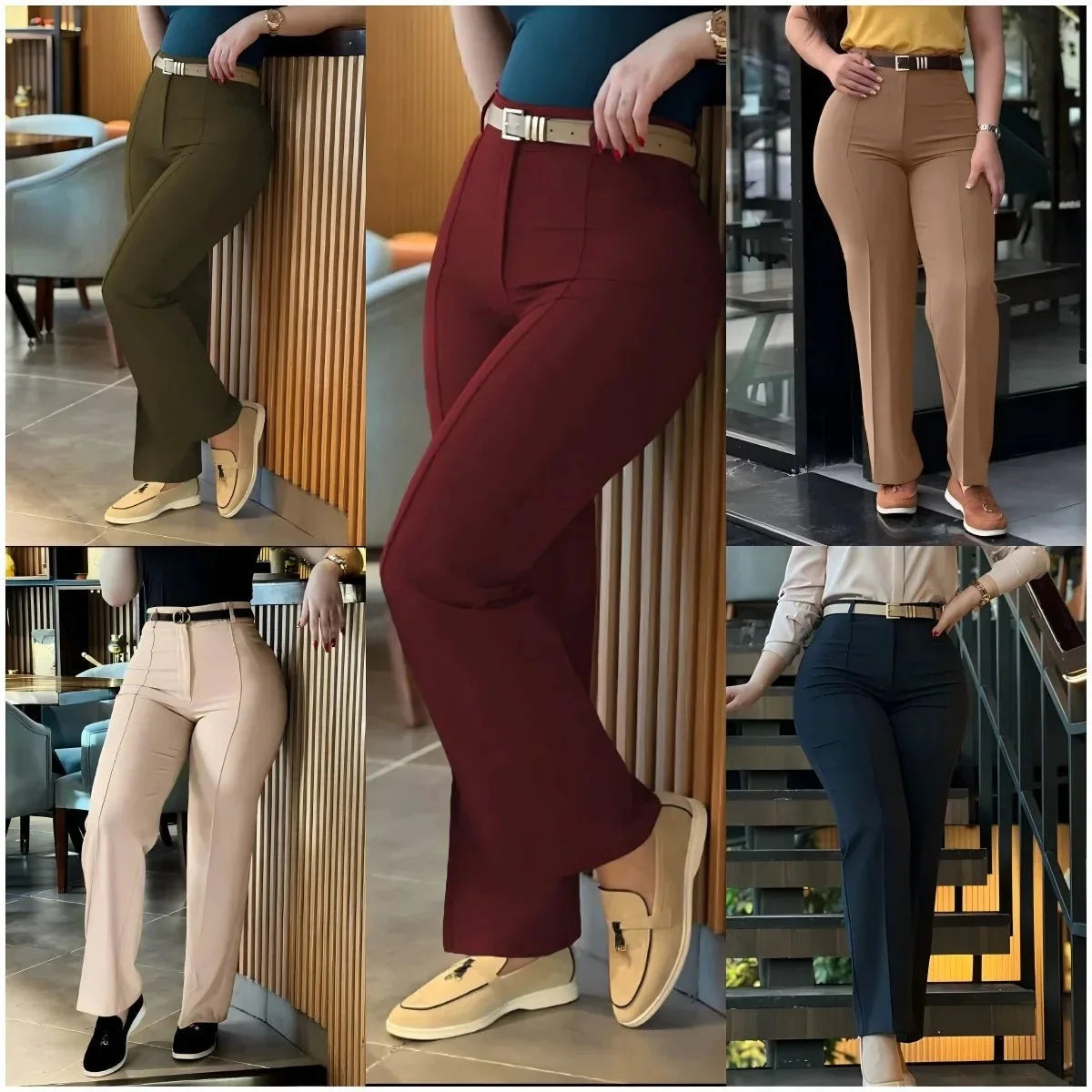 Women's high waist straight leg work pants by TrendLux Wear, slim fit elegant trousers, shown in black fabric.