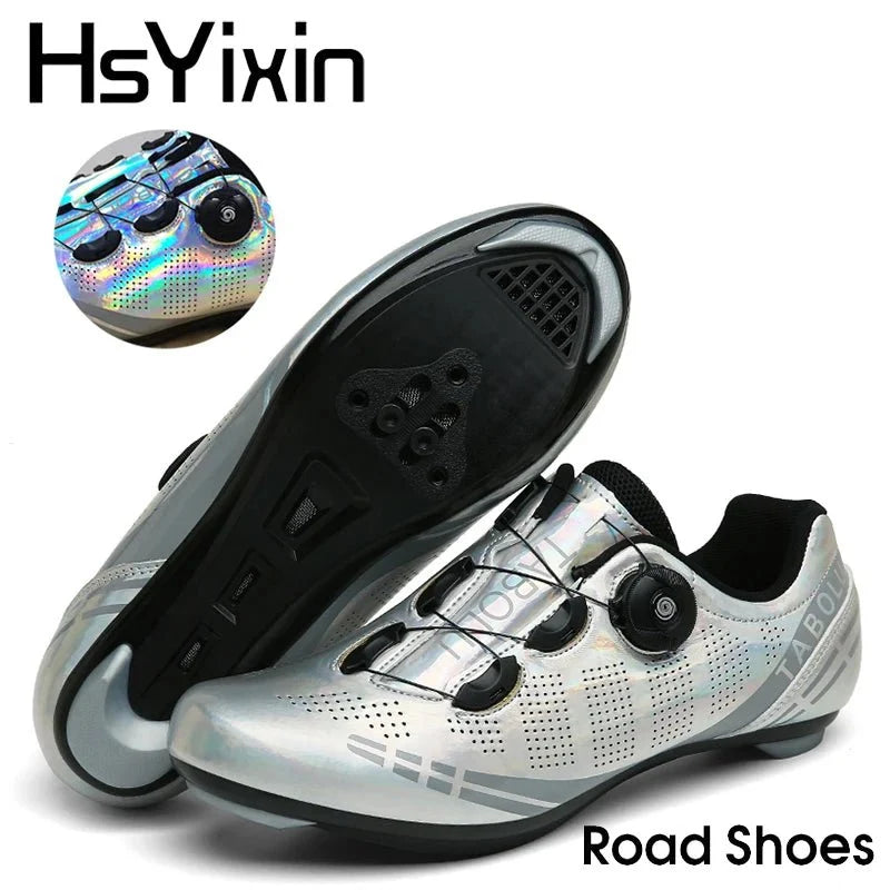 Men's MTB cycling shoes by TrendLux Wear, black and red with breathable mesh and sturdy sole for mountain biking.