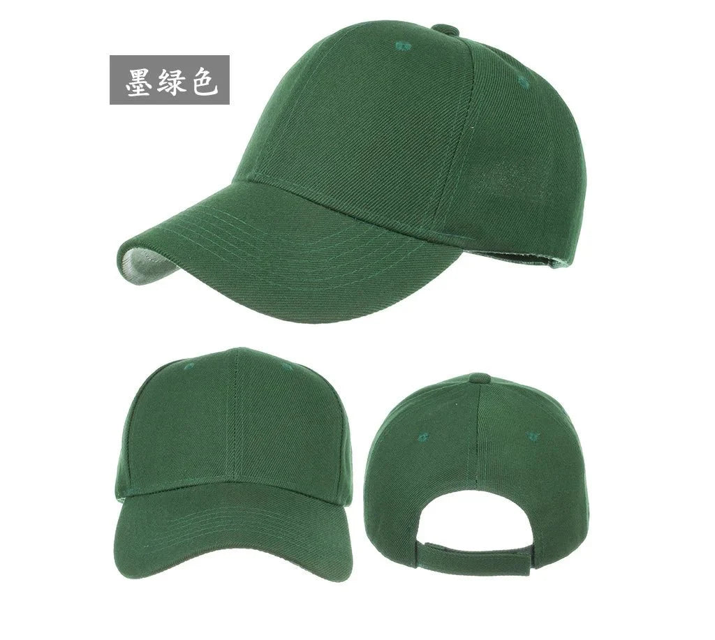 Unisex solid color baseball cap by TrendLux Wear, 5-panel structured hat available in 26 colors, shown in navy blue.
