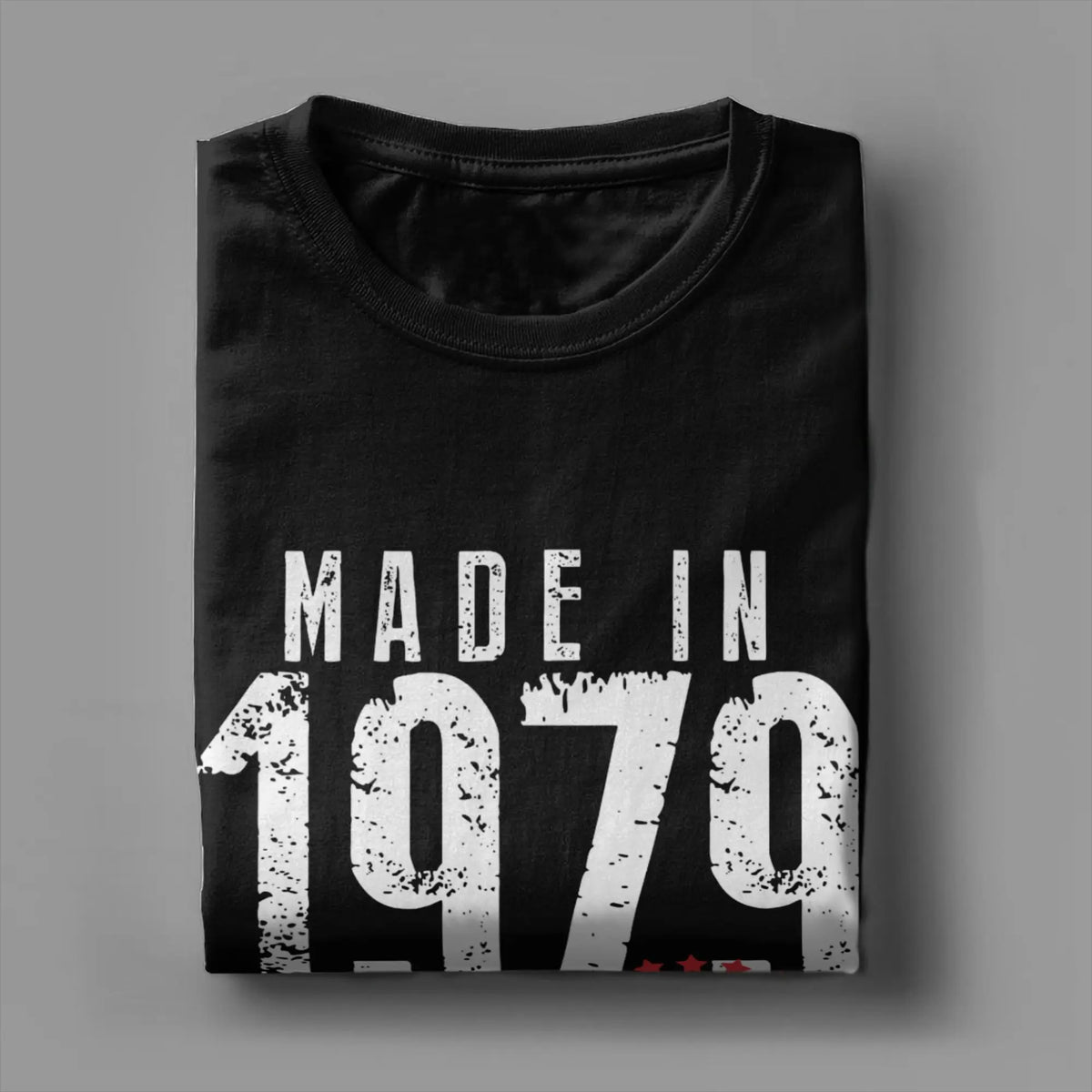 Men's vintage 1979 birthday T-shirt by TrendLux Wear, 100% cotton graphic tee in khaki, burgundy, and army green, size S–6XL.