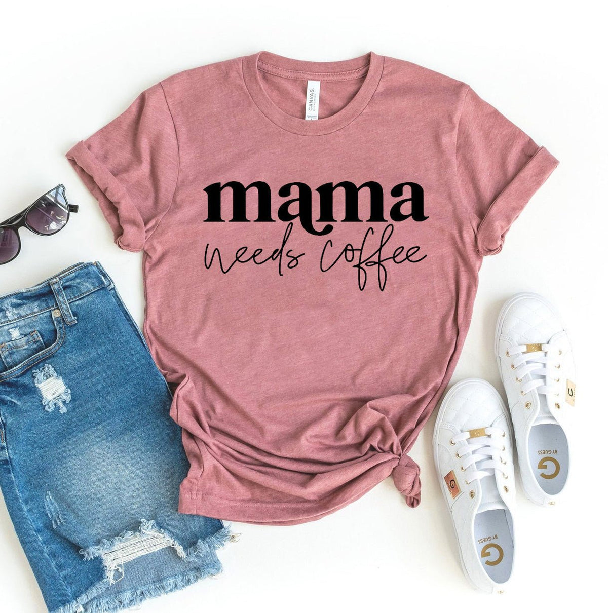 Funny Mama Needs Coffee T-shirt by DC-Printliss featuring a humorous mom graphic on a casual cotton tee.