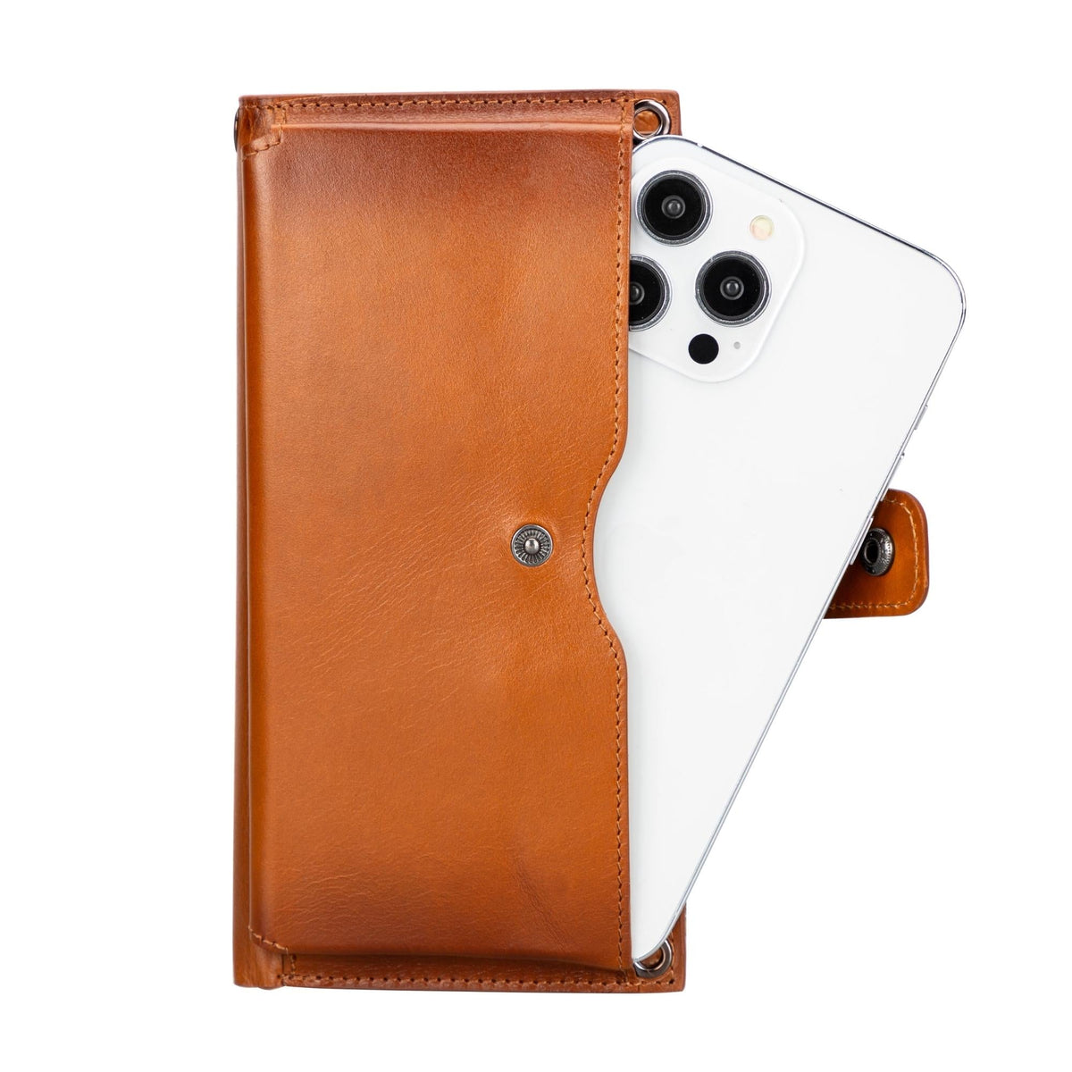 DC-TORONATA Kaycee leather women's cell phone wallet with strap, featuring multiple card slots and a sleek design.
