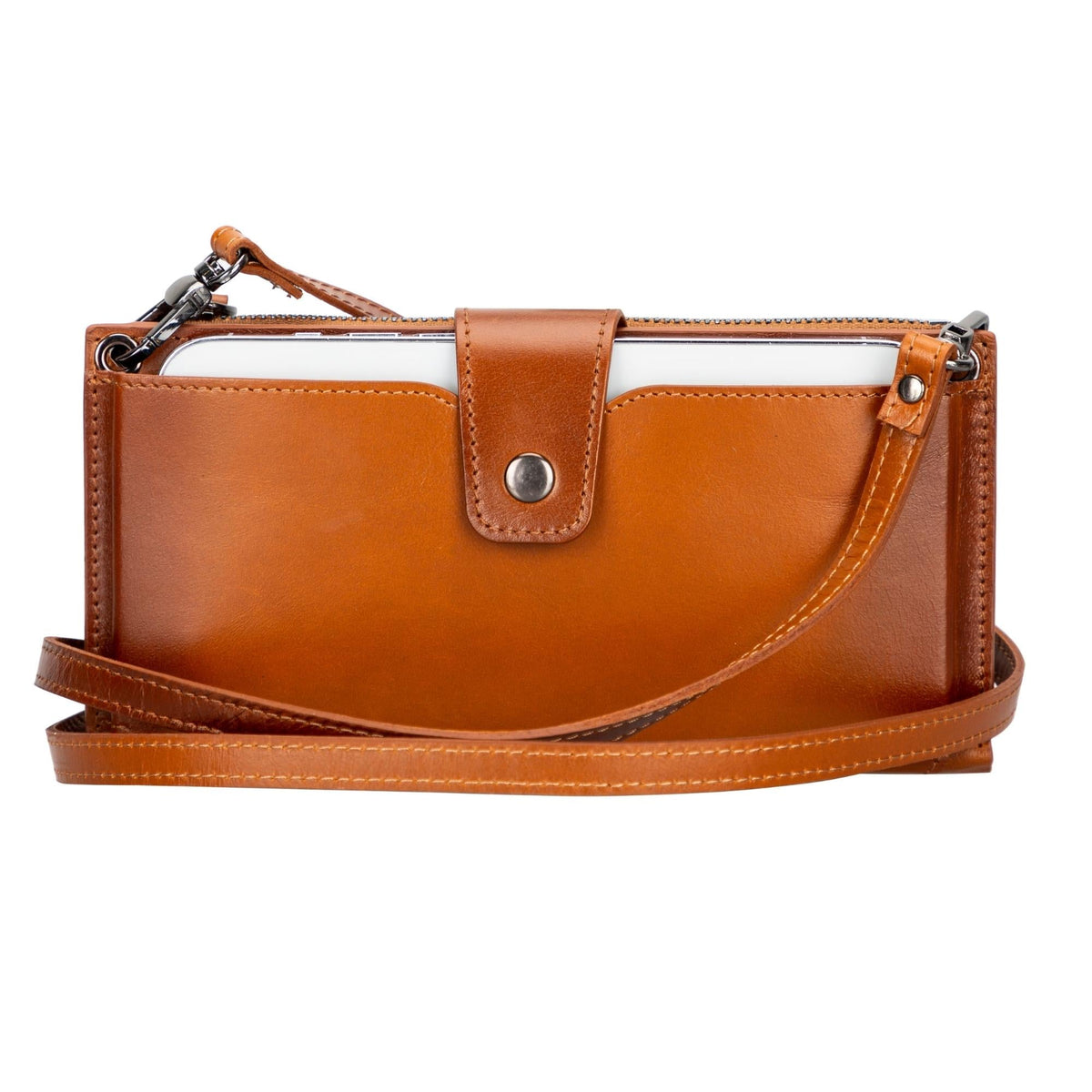 DC-TORONATA Kaycee Leather Women's Cell Phone Wallet with strap, featuring multiple card slots and compact design.