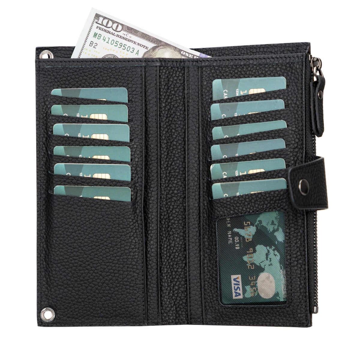 DC-TORONATA Kaycee Leather Women's Cell Phone Wallet with strap showing sleek brown leather design and functional wallet features.
